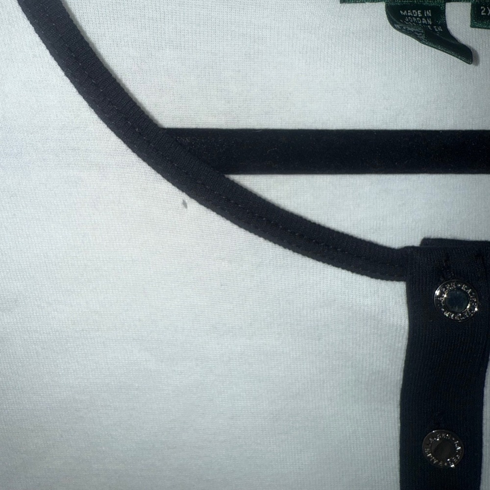 Lauren Ralph Lauren Womens 2x White Black Trim 3/4 Sleeve Henley Pocket Tee Plus - Picture 3 of 6